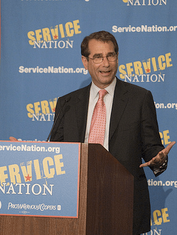 Solomont speaking at the Service Nation luncheon in June, <br>photo by Be the Change Inc